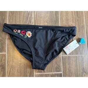 Johnny Was Large Darya Hipster Swim Bottoms Black Embroidered NEW